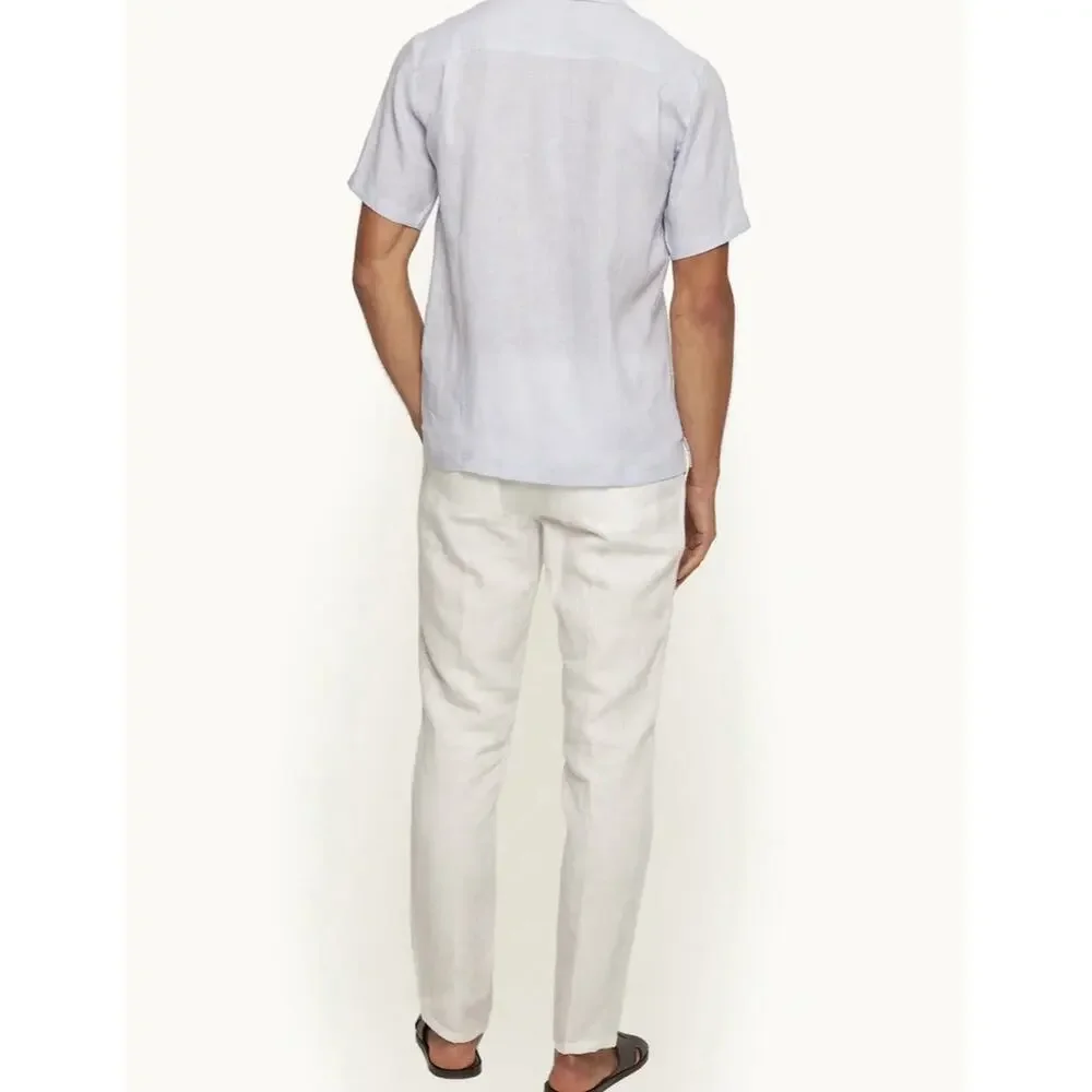 Orlebar Brown 007 Tailored Fit Smart Italian Linen Trousers in White Sand Sz 32
